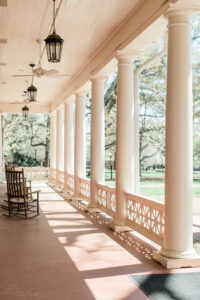 Rocking chairs on Rebekah Hall's front porch