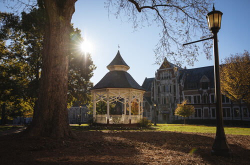Image of Gazebo and Buttrick Hall on Campus